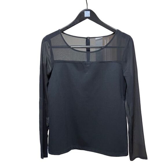 🌟70% OFF🌟 Ann Taylor Black Sheer Neck and Sleeve Blouse - Picture 1 of 2